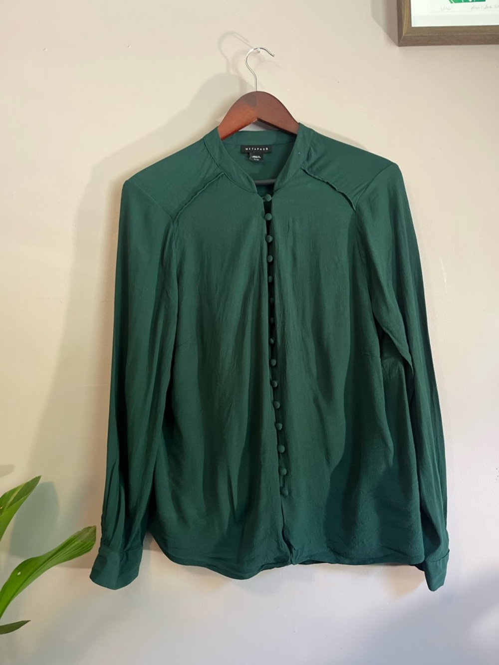 Dark Green Button-Front Blouse Size XL